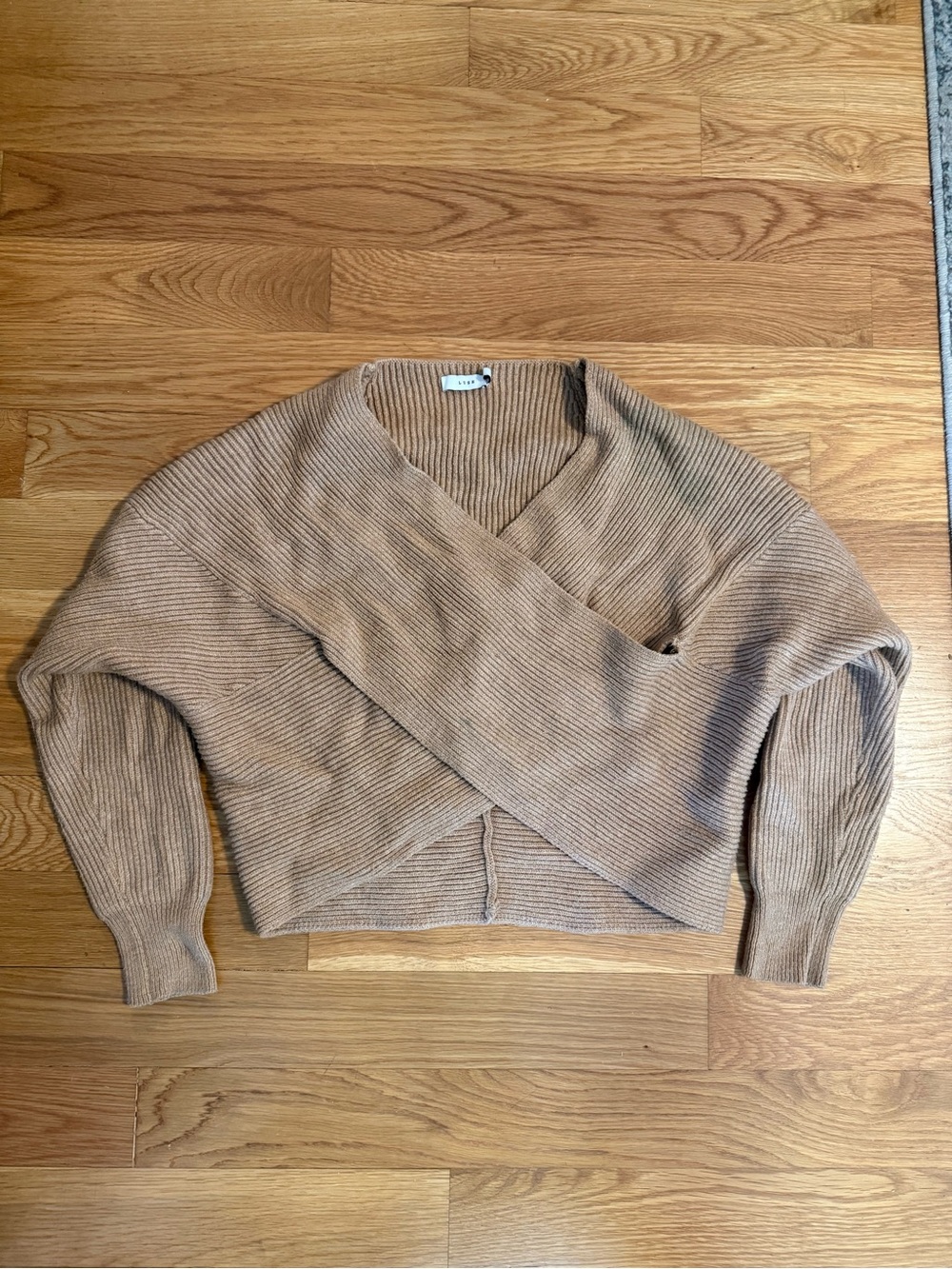 Ribbed Wrap Cropped Sweater in Camel - Women
